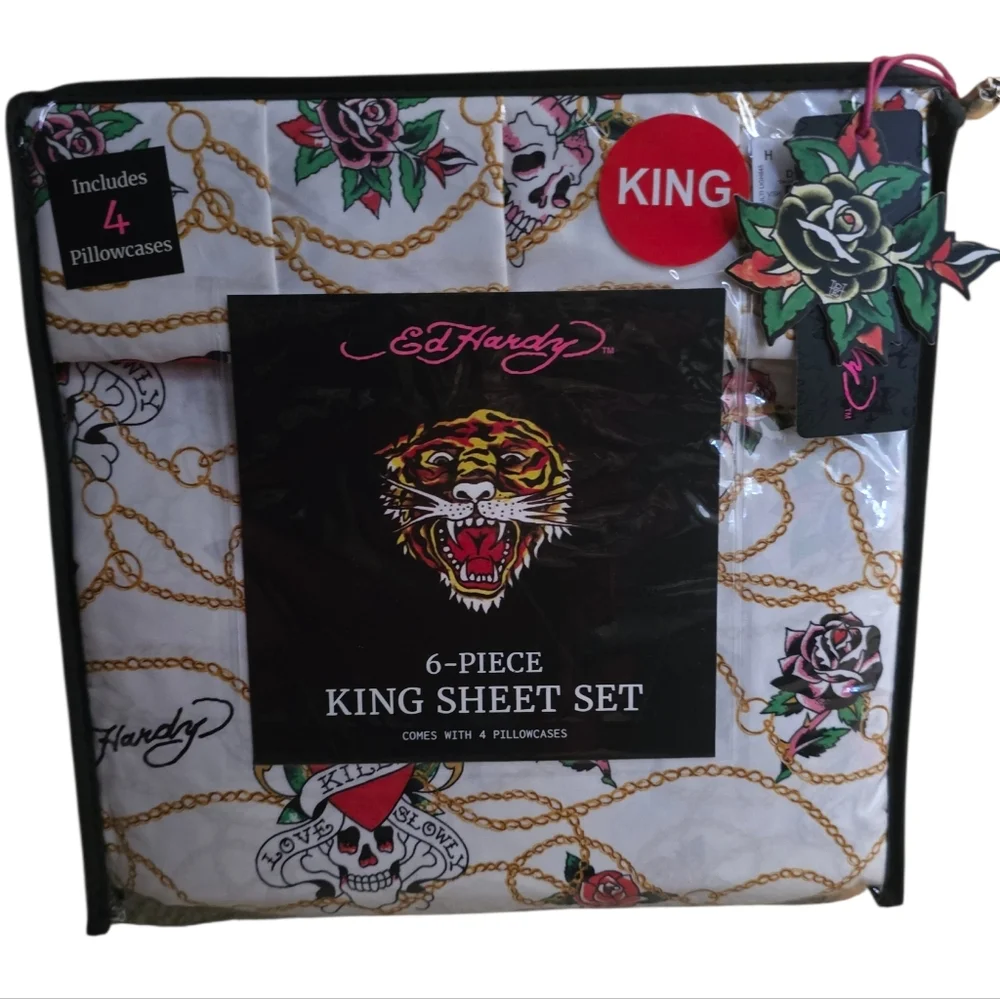 ❤️🔥 Ed Hardy 6 Piece King Sheet Set